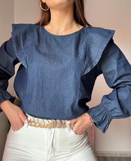 Blusa denim volantes