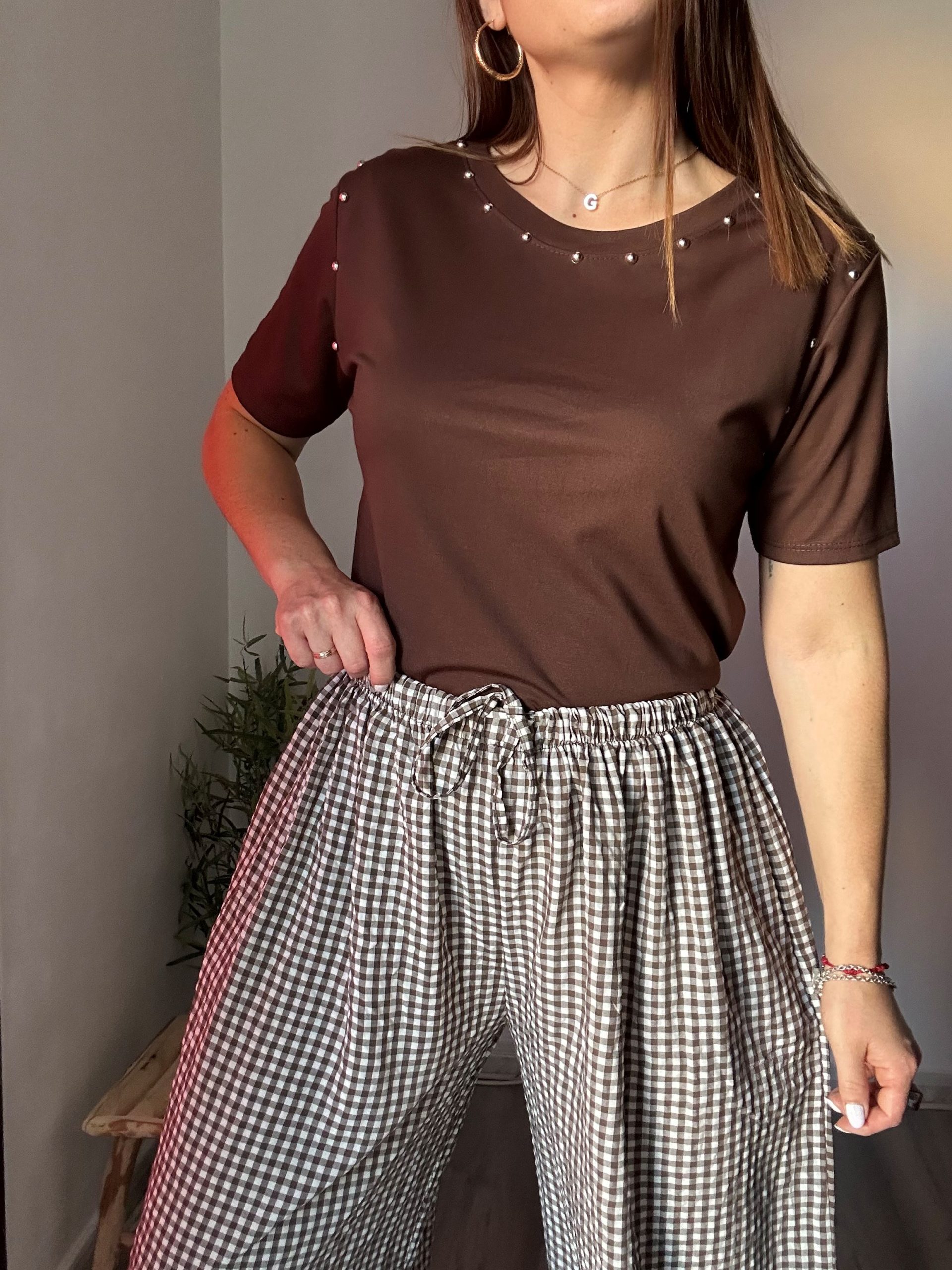 pantalón vichy marrón 1