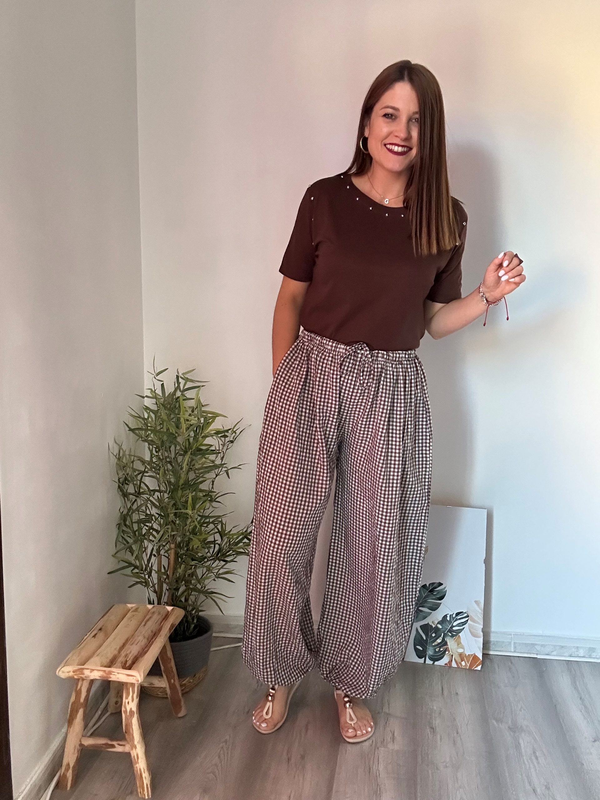 pantalón vichy marrón 2
