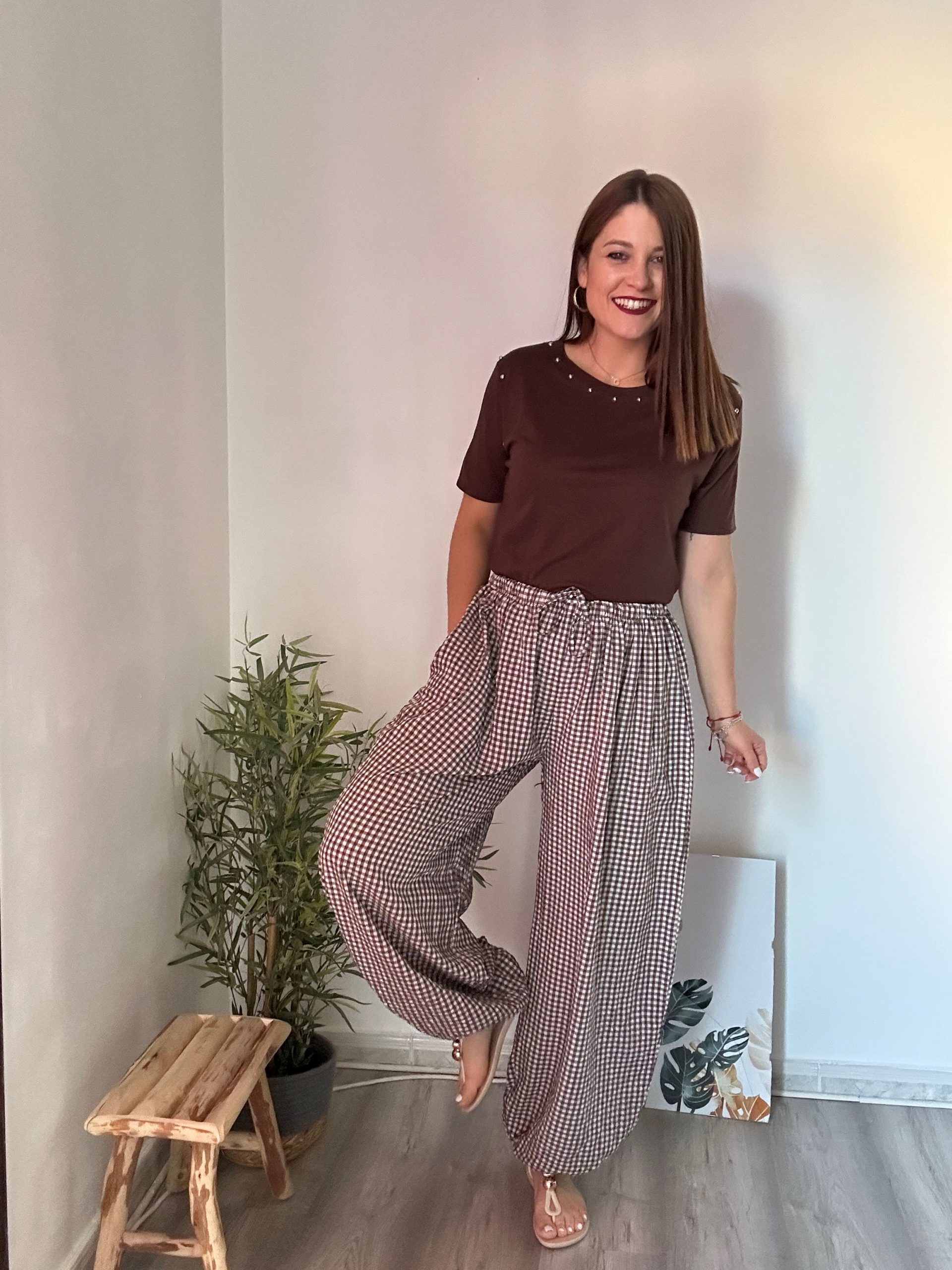 pantalón vichy marrón 3