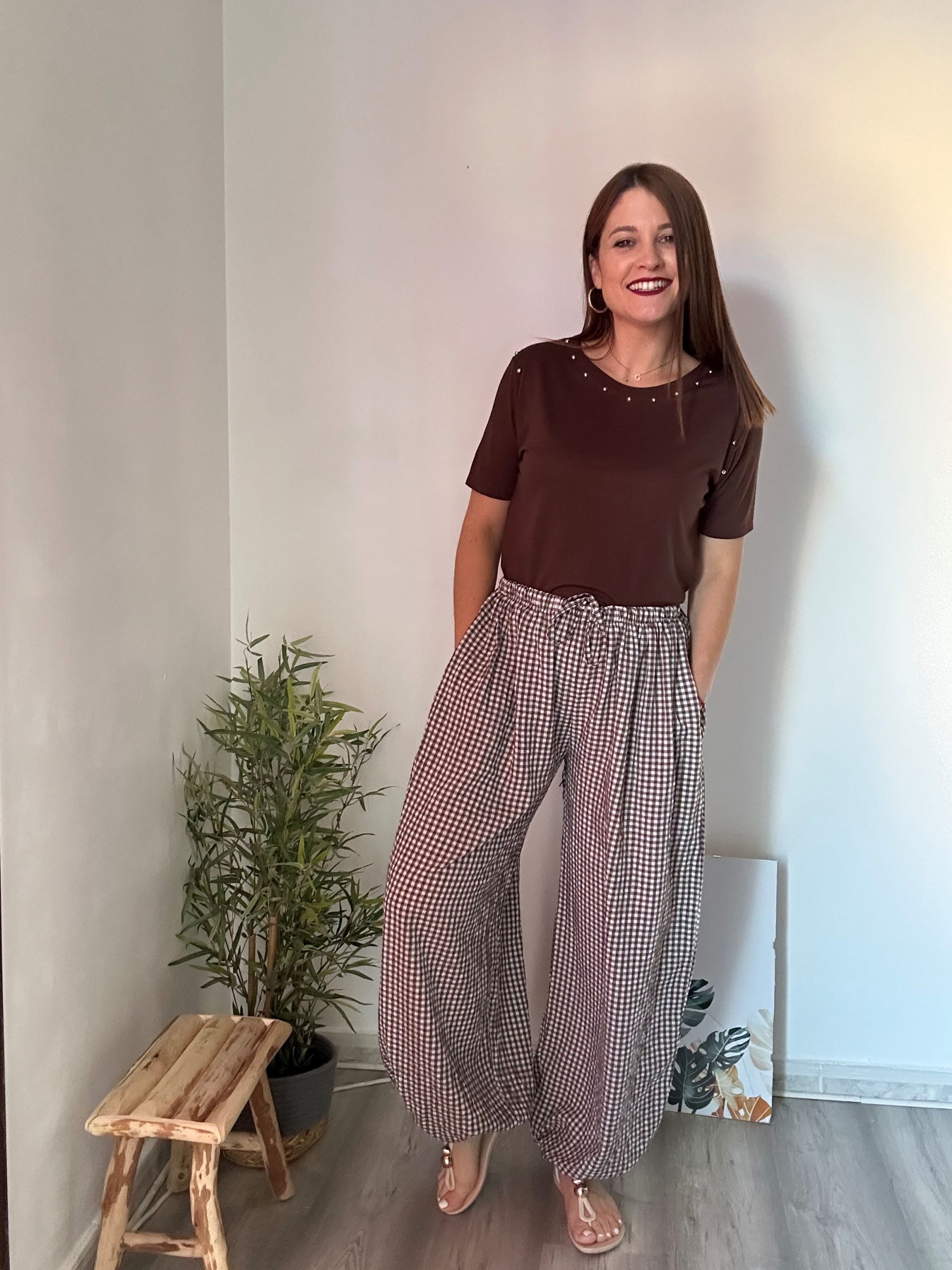 pantalón vichy marrón 5