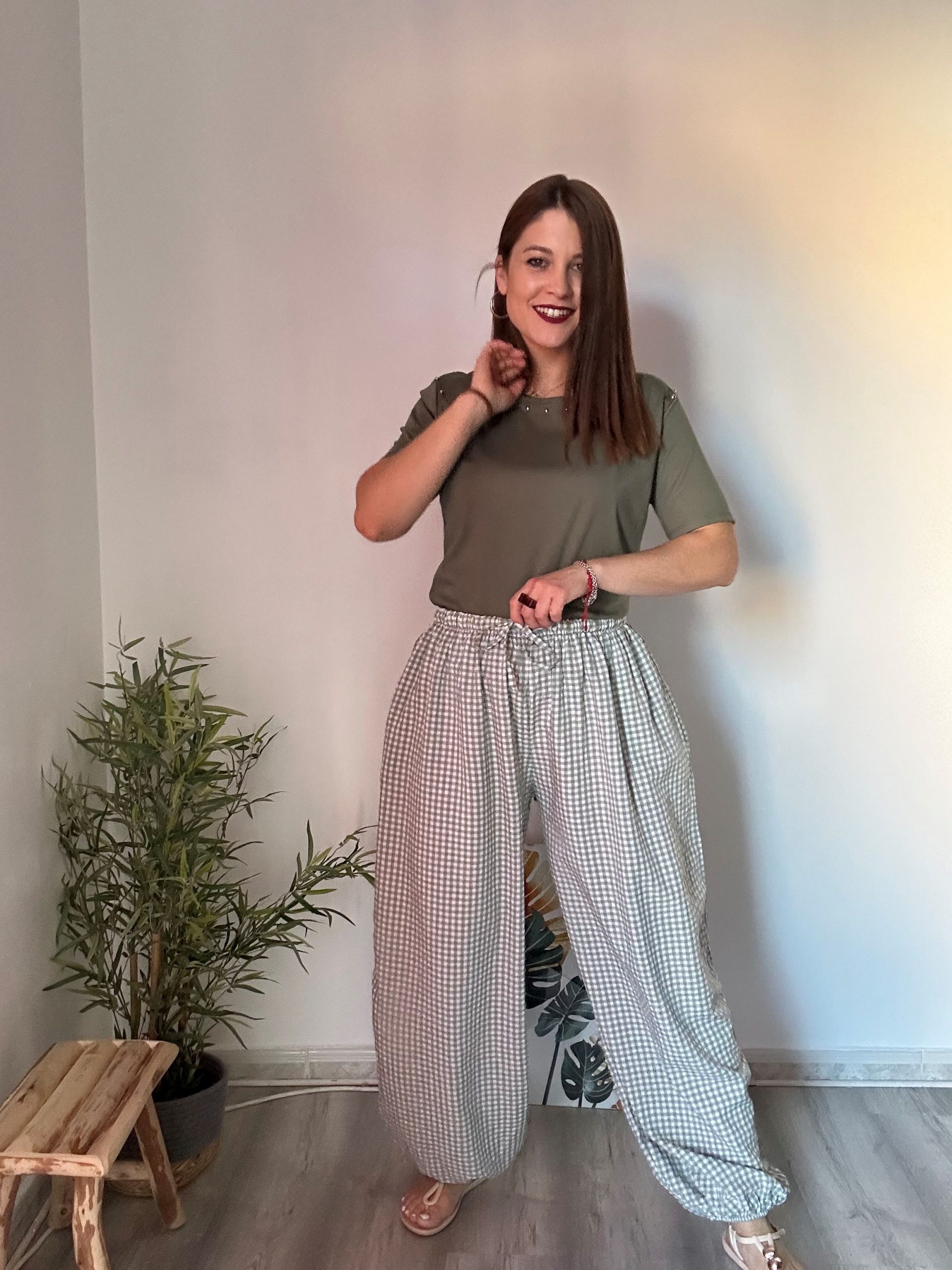 pantalón vichy verde 1