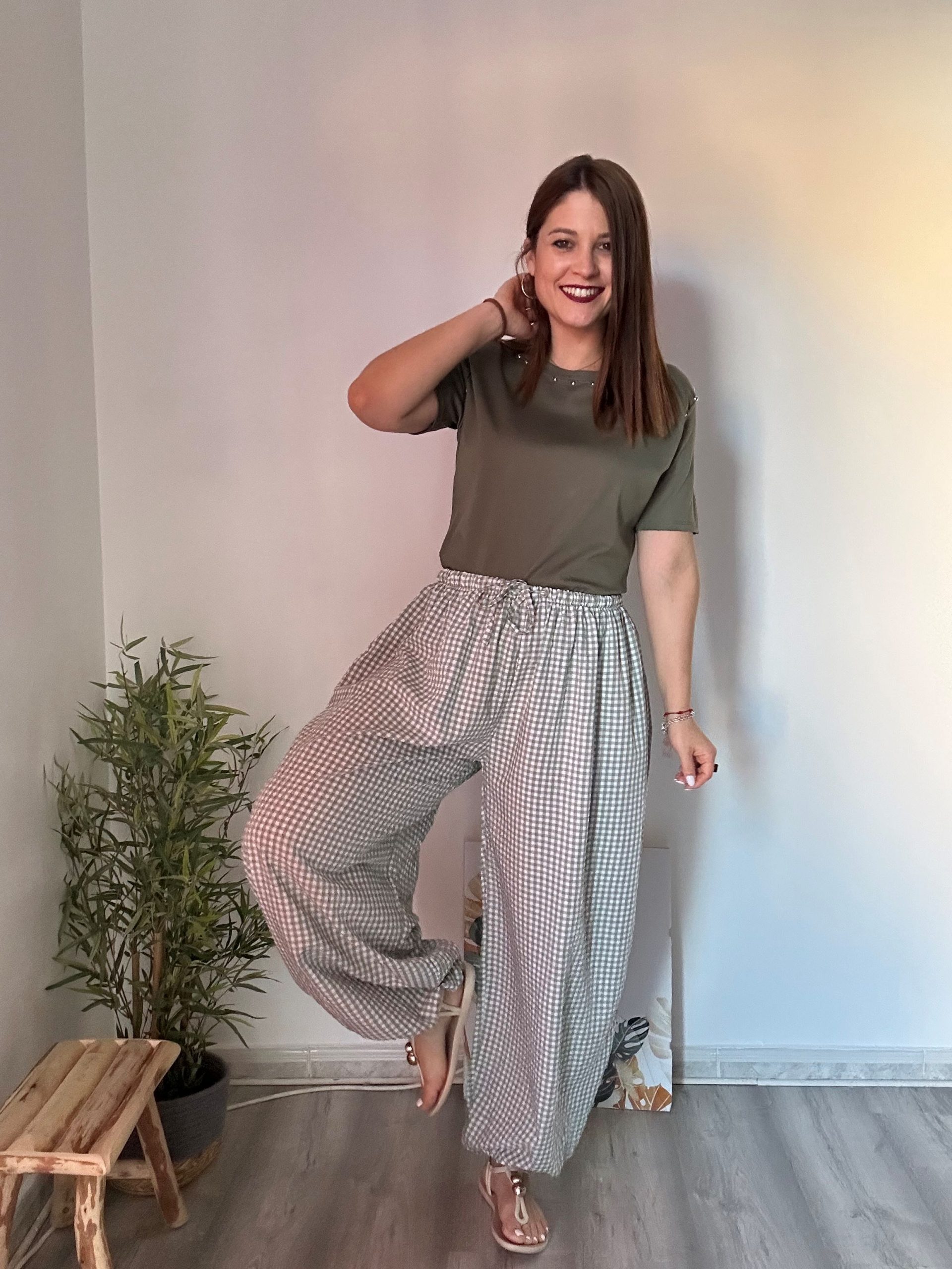 pantalón vichy verde 3