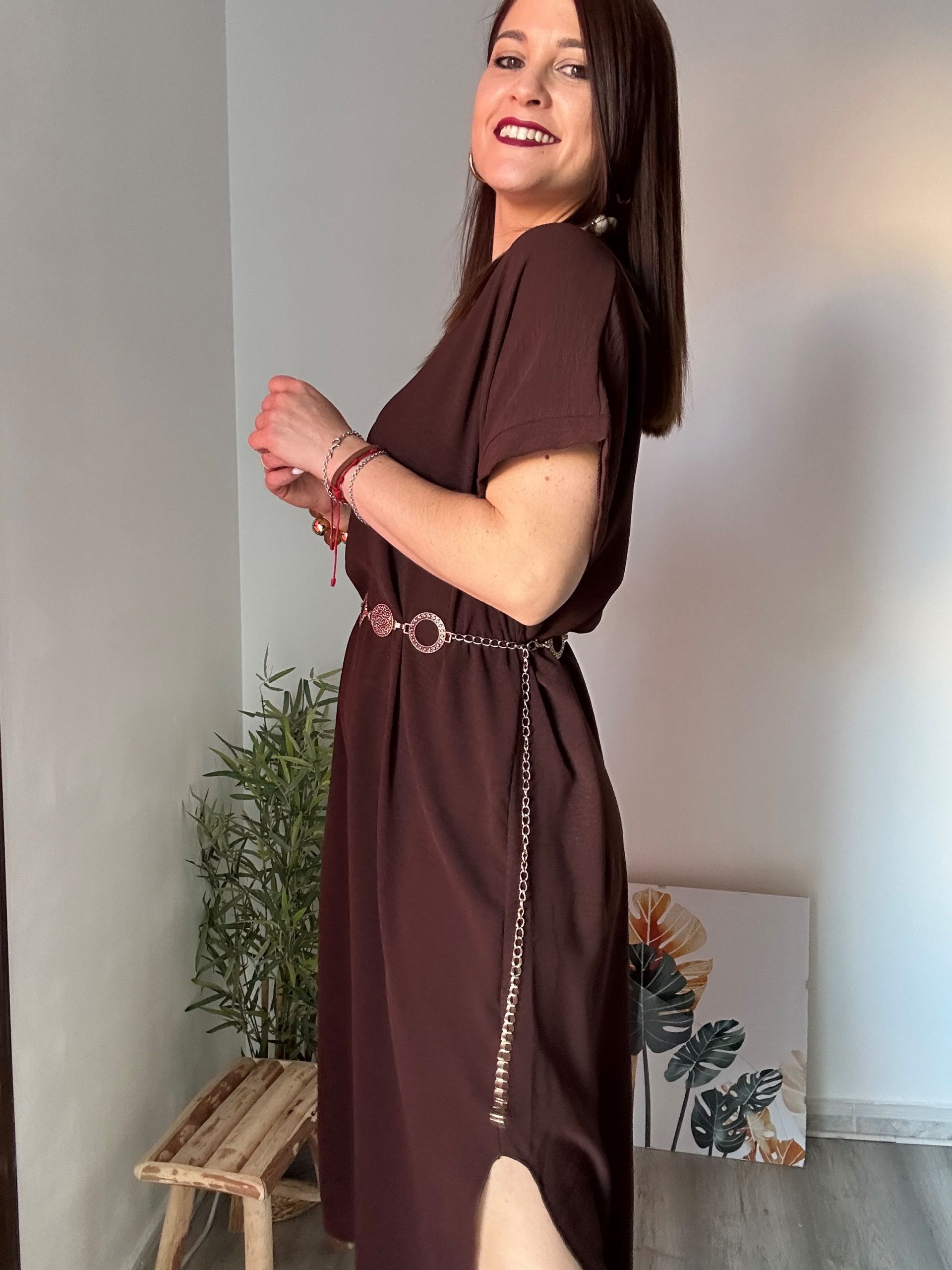 vestido recto marrón 4