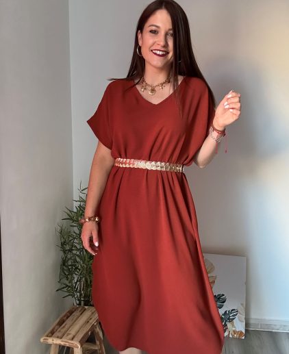 Vestido recto teja